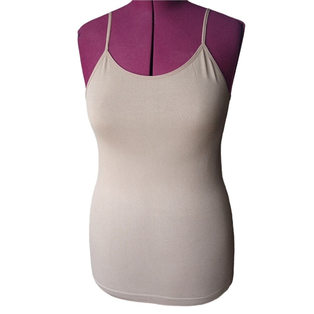 1X/2X Bone White Seamless Camisole with Adjustable Straps Plus Size Neutral - Picture 4 of 15